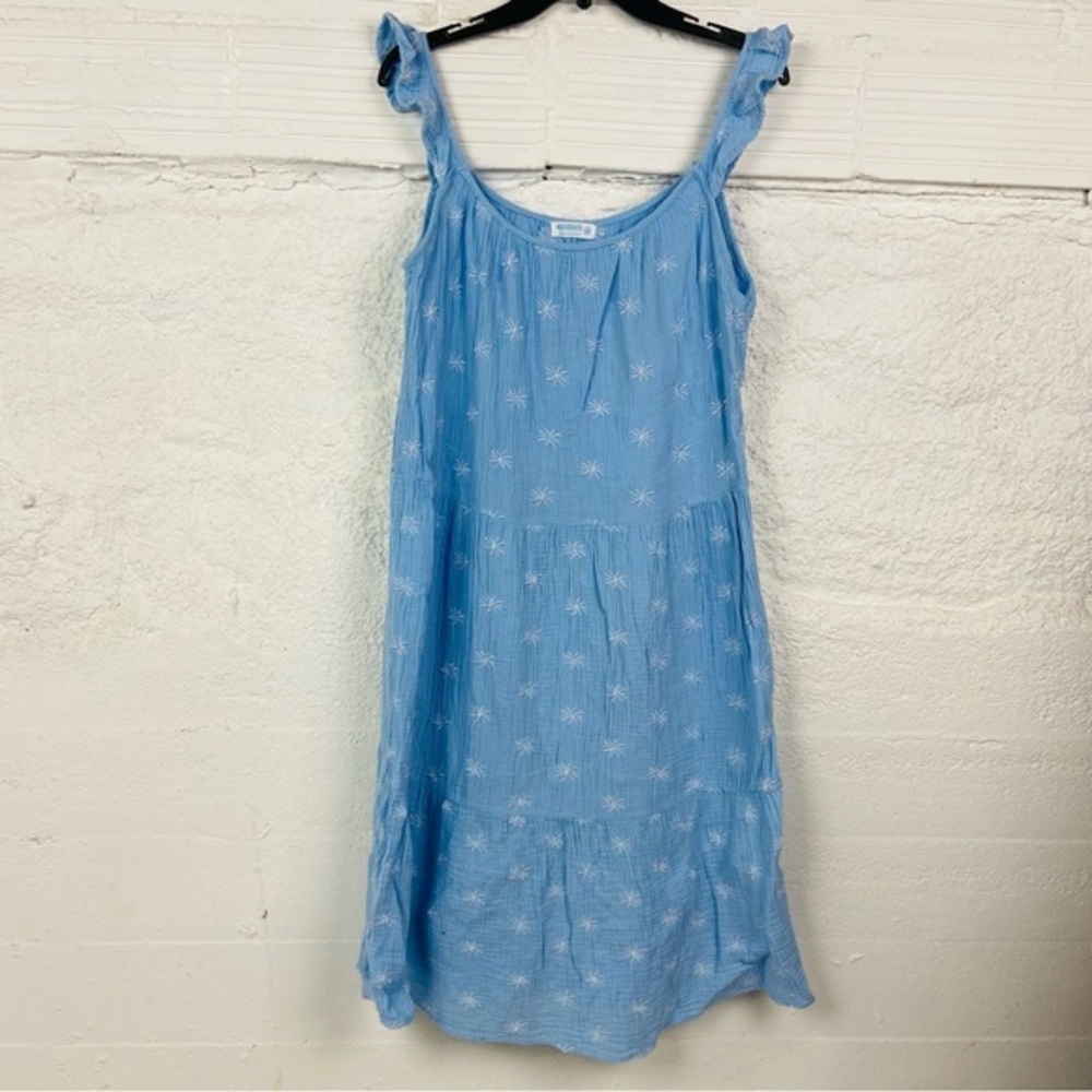 4OUR DREAMERS Light Blue Embroidered white floral cotton midi dress size medium